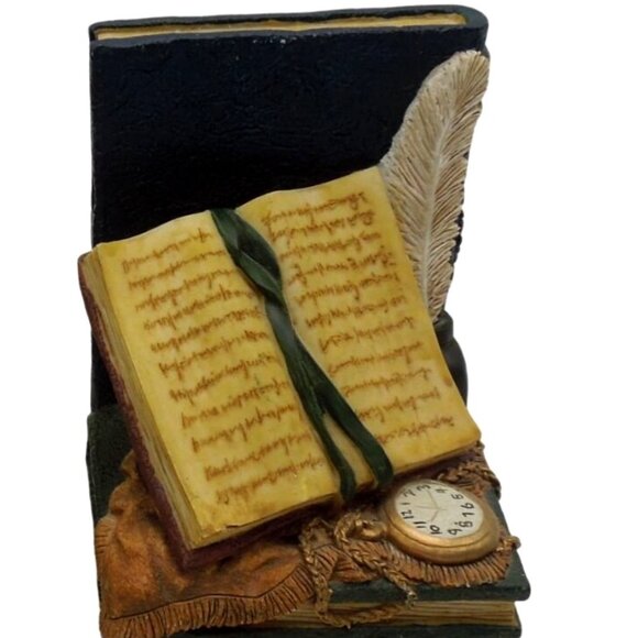 BOOKEND SET Artisan Flair Green and Cream Books Timepieces Design - Picture 2 of 10